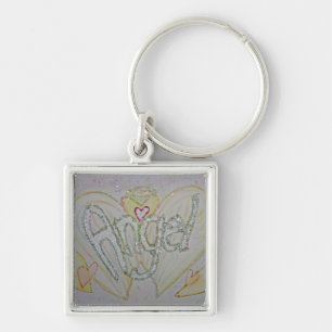 Llavero Pintura de arte de palabras de ángel con cadenas d