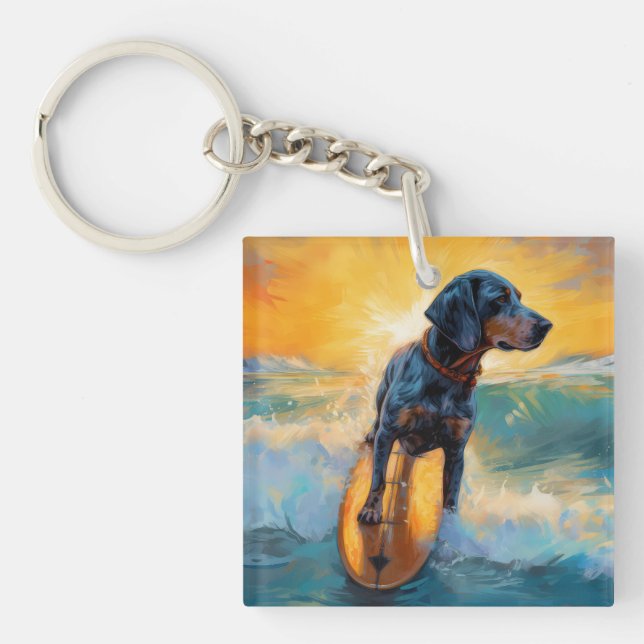 Llavero Pintura de Bluetick Coonhound Beach Surfing (Frente)