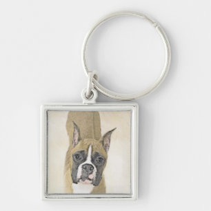Llavero Pintura De Boxer - Arte De Perro Original Cuto