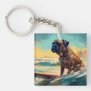 Llavero Pintura de Bullmastiff Beach Surfing