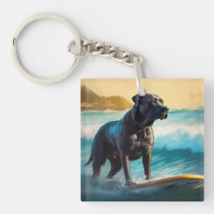 Llavero Pintura de Cane Corso en la playa surfeando