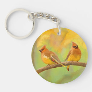 Llavero Pintura de cedro Waxwing - Arte de perro original