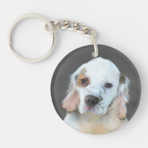 Llavero Pintura de Clumber Spaniel - Arte de Perro Origina