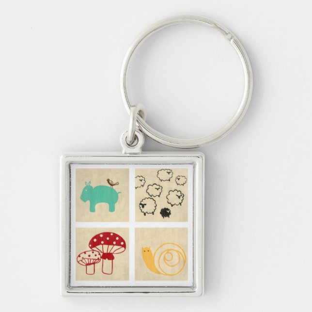 Llavero Pintura de cuatro bloques de madera para niños (Frente)