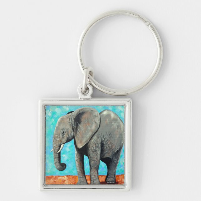 Llavero Pintura de elefante bebé grande  (Frente)