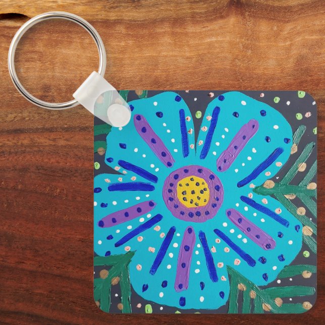 Llavero Pintura de flores azules (Anverso)