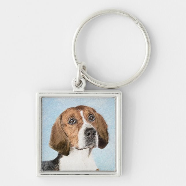 Llavero Pintura de Foxhound inglesa - Arte Perro Original  (Frente)