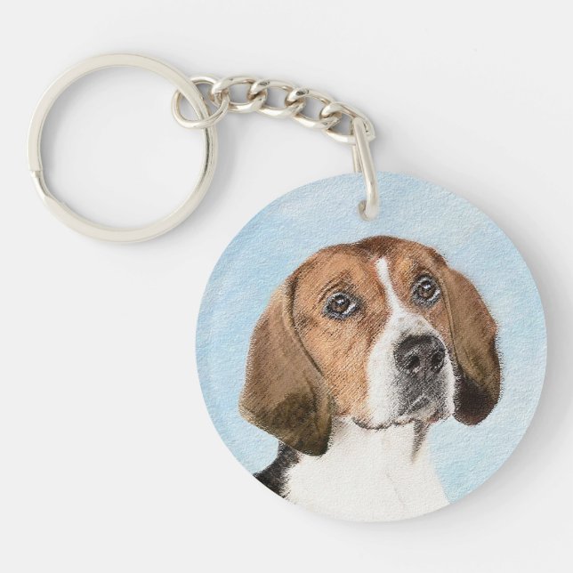 Llavero Pintura de Foxhound inglesa - Arte Perro Original  (Frente)