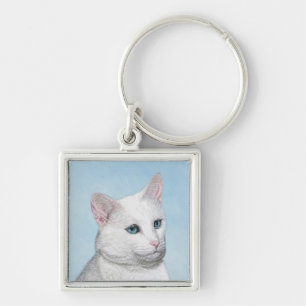 Llavero Pintura de gato blanco - Arte de gato original lin