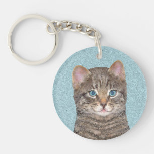 Llavero Pintura de gatos en cuadros grises - Arte de gatos