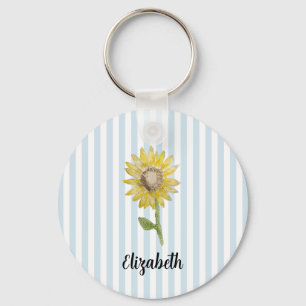 Llavero Pintura de girasol de nombre personalizado con fra