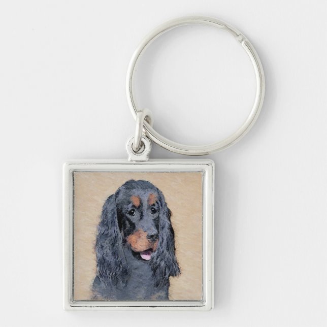 Llavero Pintura de Gordon Setter - Arte de Perro Original. (Frente)