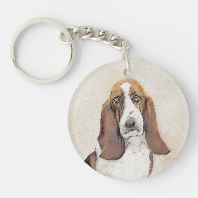 Llavero Pintura de hebilla de basset - Arte de perro origi (Frente)