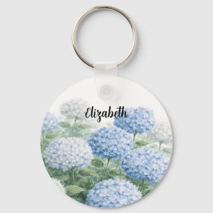 Llavero Pintura de Hortensia Azul con Nombre Personalizado