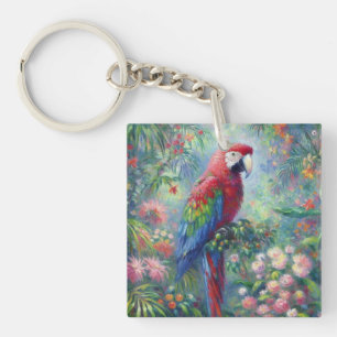 Llavero Pintura de Impresionismo de Flores de Selva de Ave