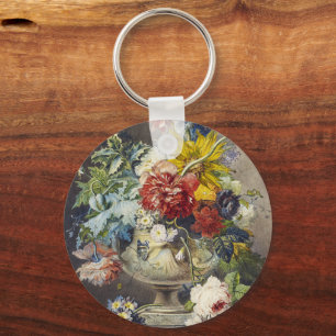 Llavero Pintura de Jardín Botánico Floral Elegante Vintage