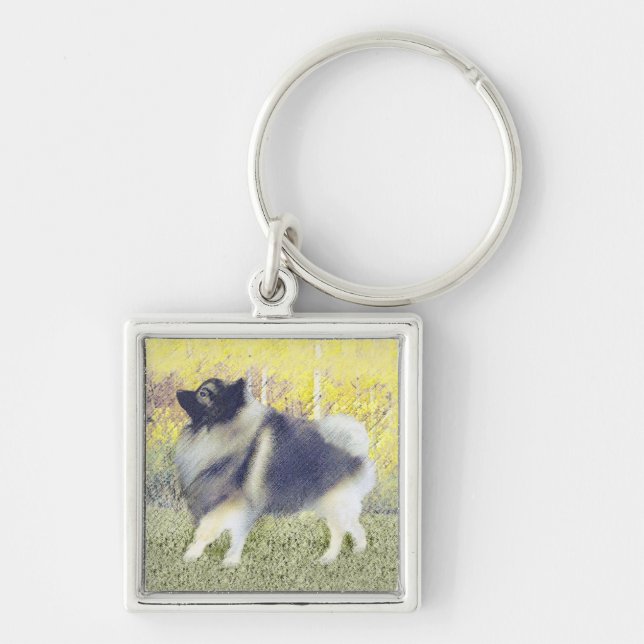 Llavero Pintura de Keeshond Aspen - Arte Perro Original Cu (Frente)