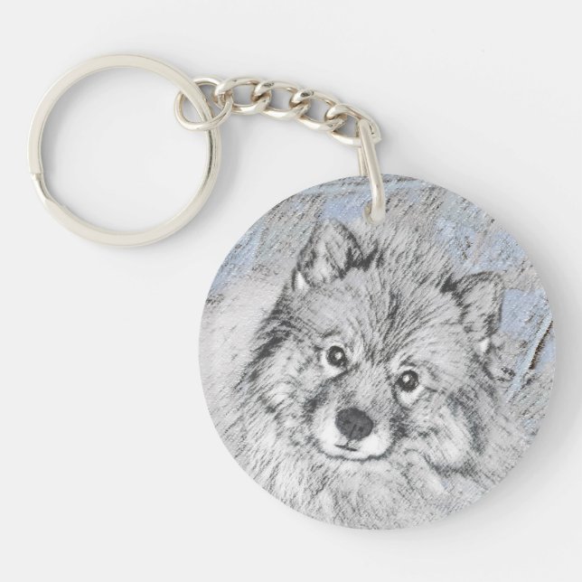 Llavero Pintura de Keeshond Beth - Arte de Perro Original. (Frente)