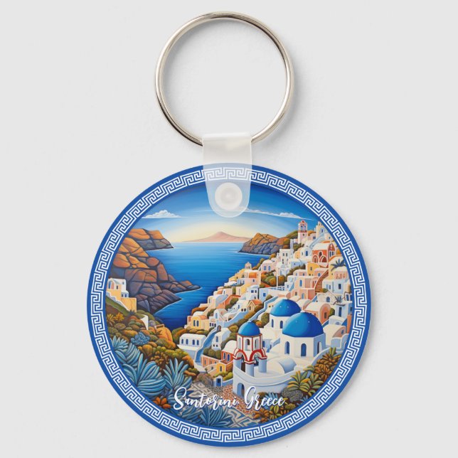 Llavero Pintura de la isla griega de Santorini | Arte de v (Anverso)
