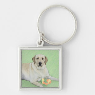 Llavero Pintura de Labrador Retriever Amarillo y Pelotas d