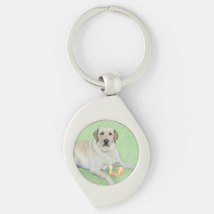 Llavero Pintura de Labrador Retriever amarillo y pelotas d