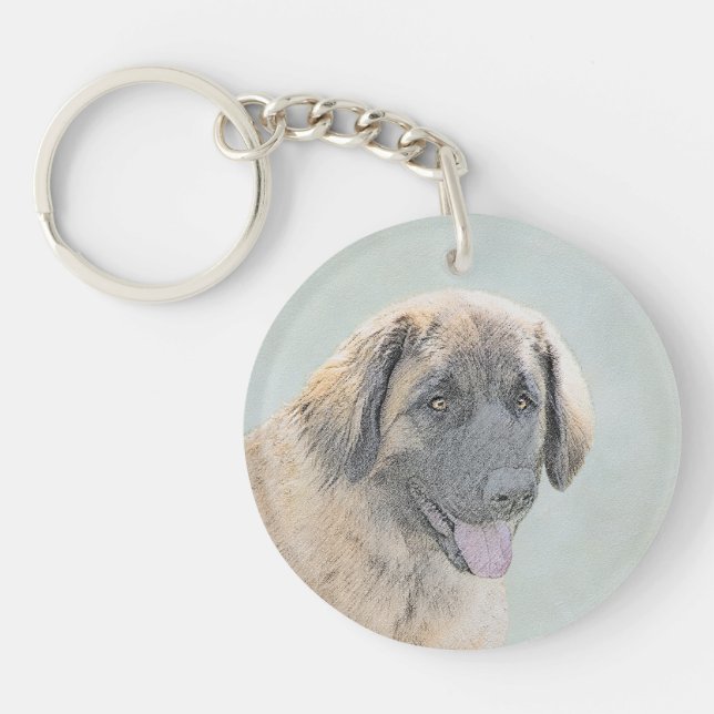 Llavero Pintura de Leonberger - Arte de Perro Original. (Frente)