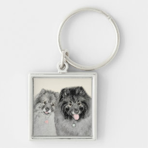 Llavero Pintura de madre y hijo Keeshond - Arte de perro o