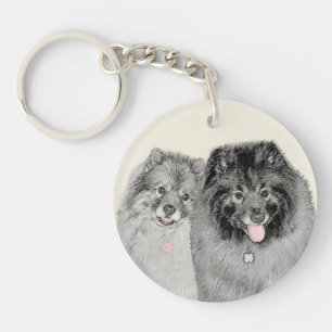 Llavero Pintura de madre y hijo Keeshond - Arte de perro o