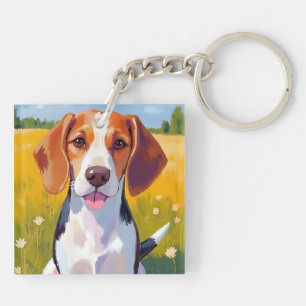 Llavero Pintura de mascota de perro Beagle en acuarela