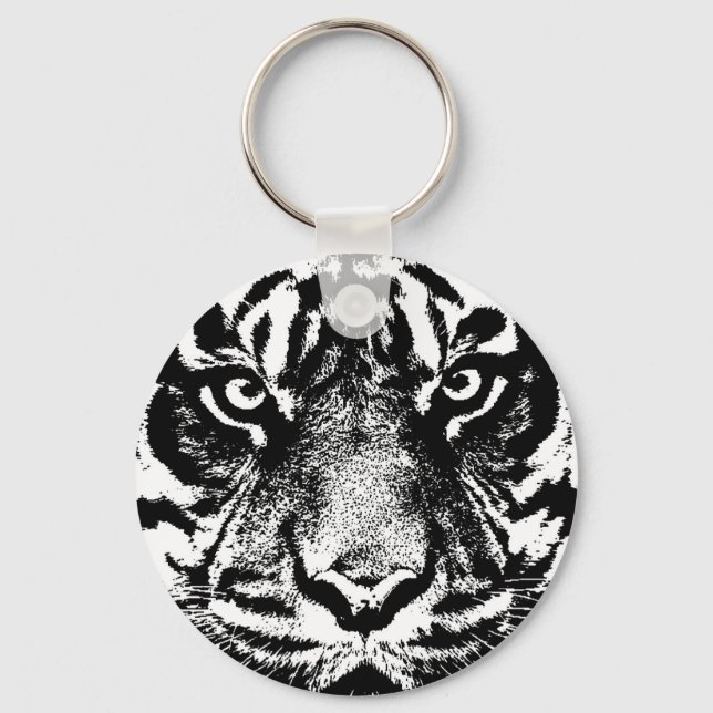 Llavero Pintura de ojo de tigre de Borneo, blanco negro, e (Anverso)