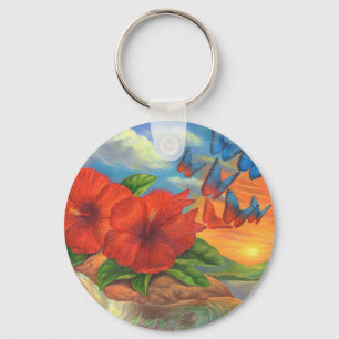 Llavero Pintura de paisaje de la mariposa de la fantasía 