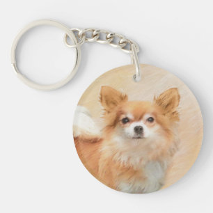 Llavero Pintura de perro Chihuahua de pelo largo Arte orig
