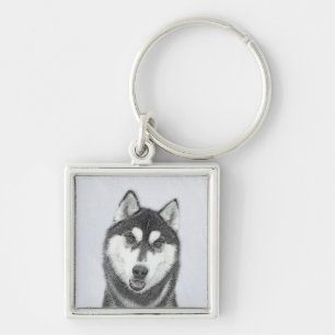 Llavero Pintura de perro de raza Husky Siberiano (negro y