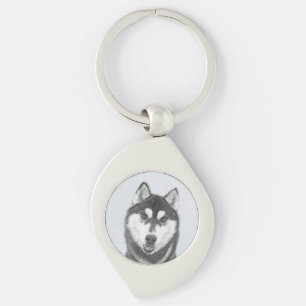 Llavero Pintura de perro de raza Husky Siberiano (negro y