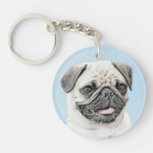 Llavero Pintura de Pug - Arte Original de Perro Adorable
