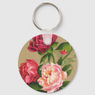 Llavero Pintura de rosas rosadas y rojas