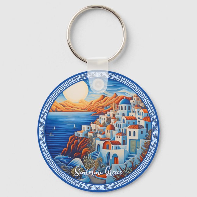 Llavero Pintura de Santorini Grecia | Arte de viajes (Anverso)