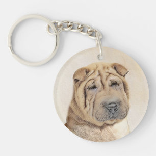 Llavero Pintura de Shar Pei - Arte Perro Original Cuto