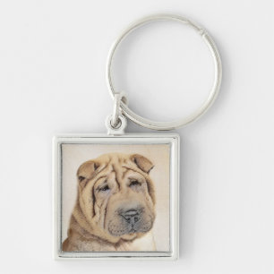 Llavero Pintura de Shar Pei - Arte Perro Original Cuto