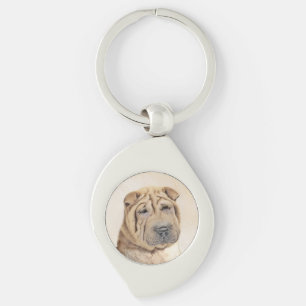 Llavero Pintura de Shar Pei - Arte Perro Original Cuto