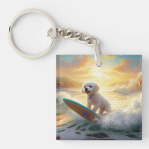Llavero Pintura de surf en la playa de Bichon Frise