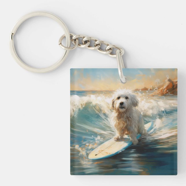 Llavero Pintura de surf en la playa de Coton De Tulear (Frente)