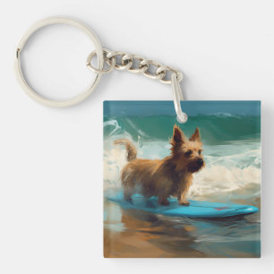 Llavero Pintura de Surf en la Playa de Terrier Australiano