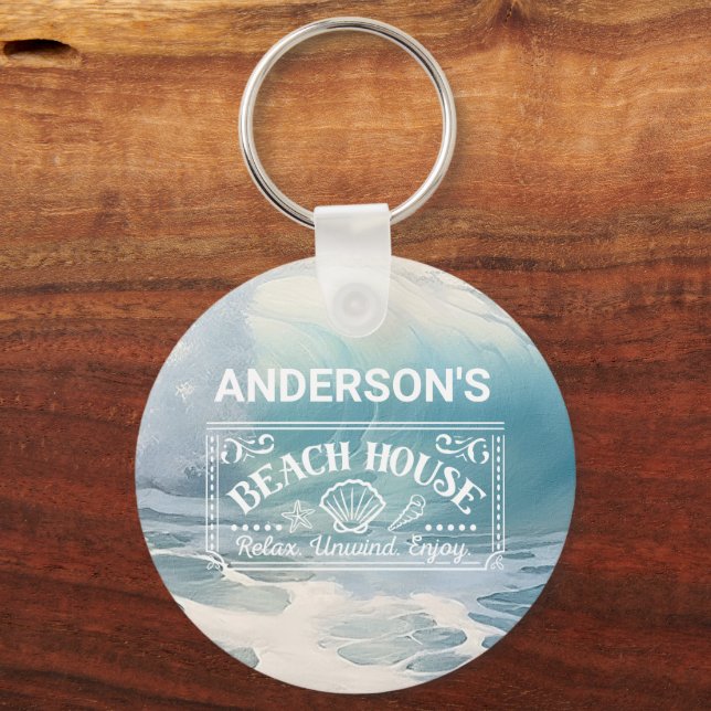 Llavero Pintura de tema de las olas de playa (Anverso)