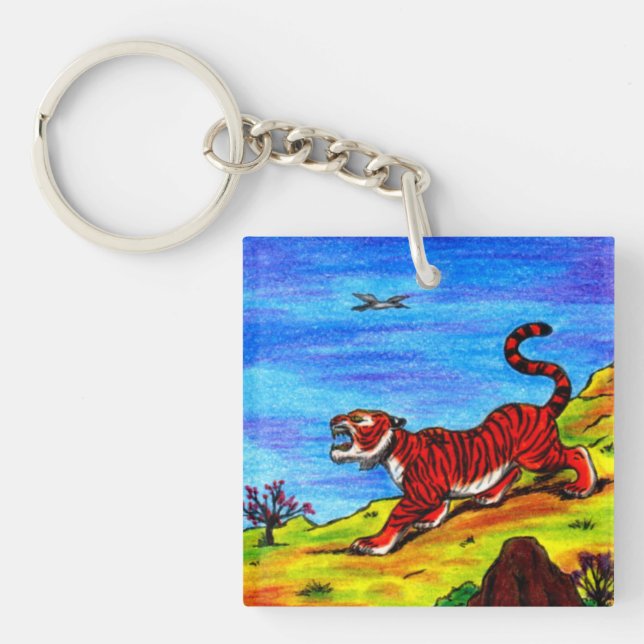 Llavero pintura de tigre de arte y fantasía de arte de páj (Frente)