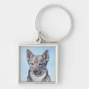 Llavero Pintura de Vallhund Sueca - Arte Perro Original Cu