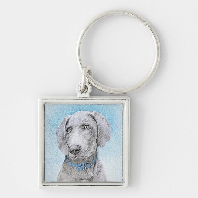 Llavero Pintura de Weimaraner - Arte de Perro Original. (Frente)