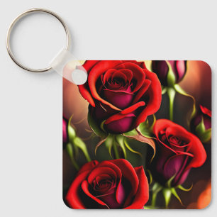 Llavero Pintura digital de flores de rosa roja-58567