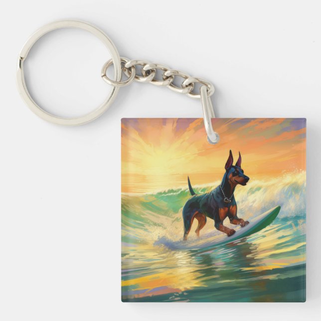 Llavero Pintura Doberman Beach Surfing (Frente)