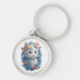 Llavero Pintura en acuarela de gato adorable con salpicadu